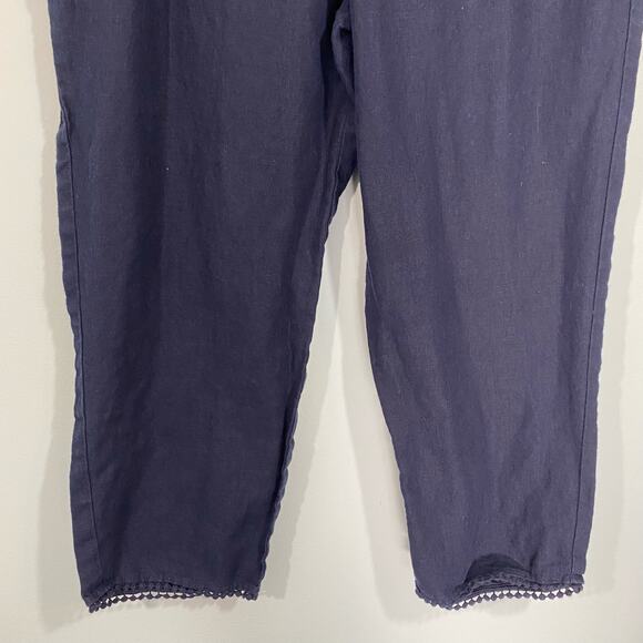 Talbots Women's Navy Eyelet Trim Linen Pull On Pants Size 14 - Picture 8 of 8